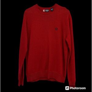 CHAPS rich red sweater, blue logo embroidery